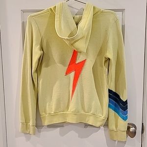 Aviator Nation Kids Bolt with Stripes Hoodie Zip-Up Sweatshirt, Bright Yellow.